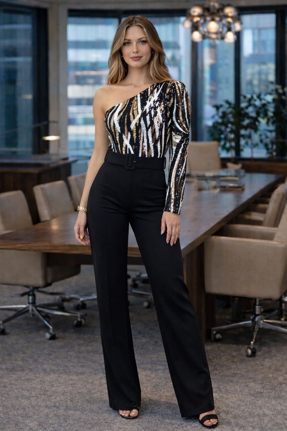 One Shoulder Sequin Fashion Jump