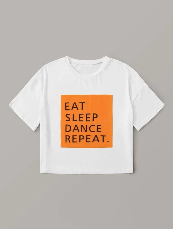 Slogan Graphic Color Block Girls Tee