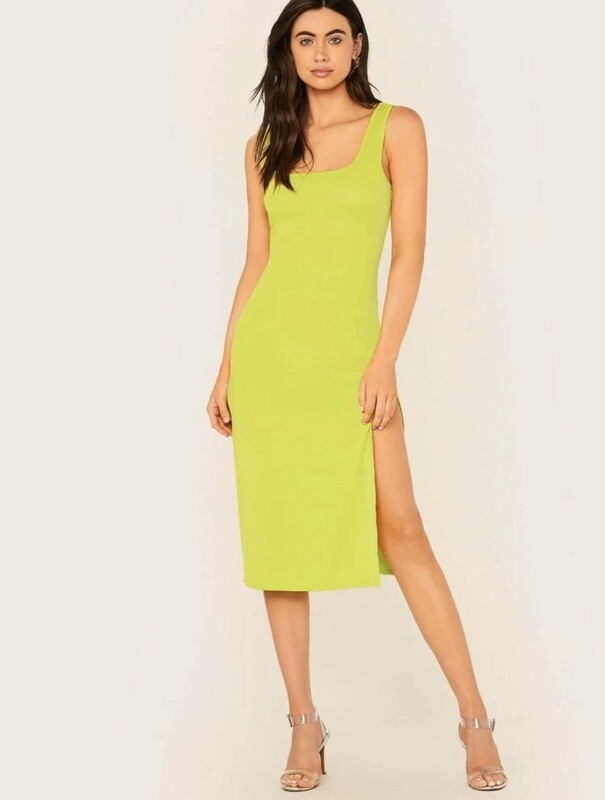 Neon Yellow Split Girls Dress