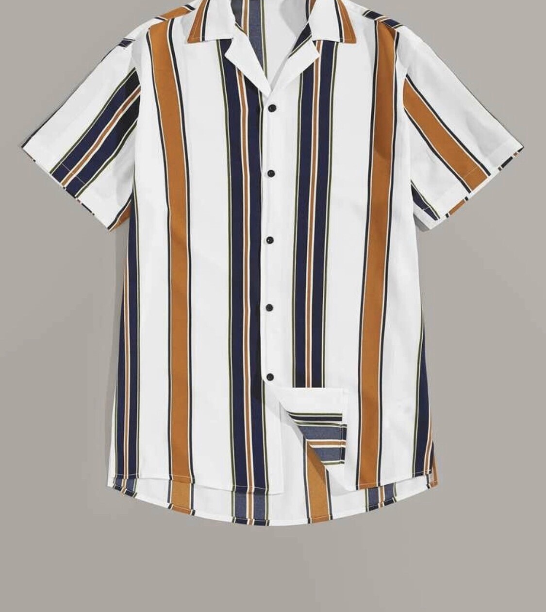 Men Notch Collar Colour block Striped Shirt