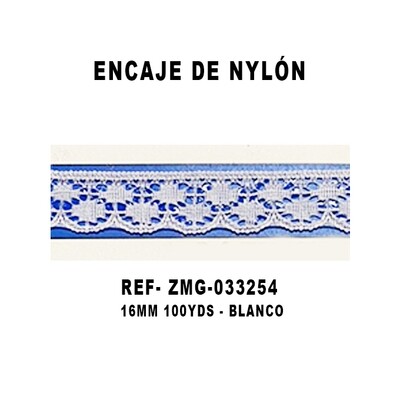 Encaje de Nylón 16MM - 100YDS BLANCO