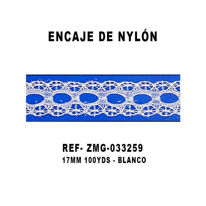 Encaje de Nylón 17MM - 100YDS BLANCO