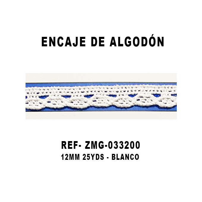 Encaje de Algodón 12MM - 25YDS BLANCO