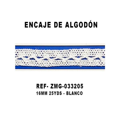 Encaje de Algodón 16MM - 25YDS BLANCO