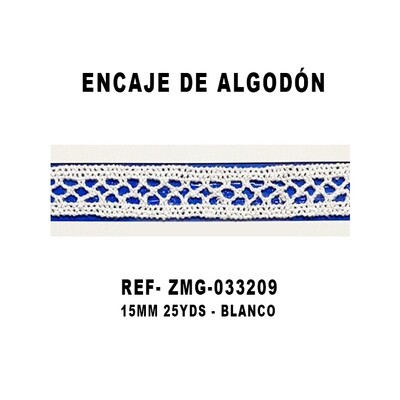 Encaje de Algodón 15MM - 25YDS BLANCO