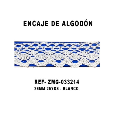 Encaje de Algodón 26MM - 25YDS BLANCO