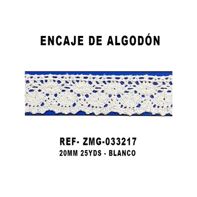 Encaje de Algodón 20MM - 25YDS BLANCO