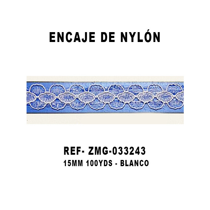 Encaje de Nylón 15MM - 100YDS BLANCO