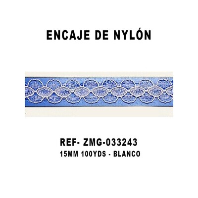 Encaje de Nylón 15MM - 100YDS BLANCO