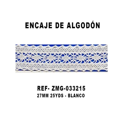 Encaje de Algodón 27MM - 25YDS BLANCO