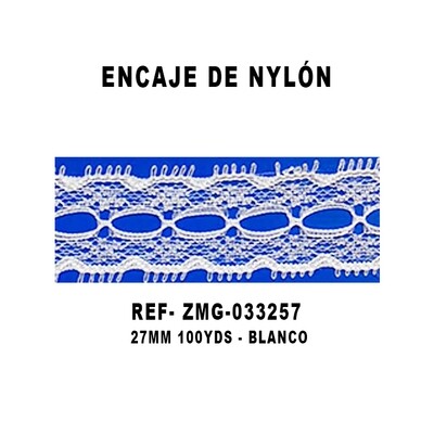Encaje de Nylón 27MM - 100YDS BLANCO