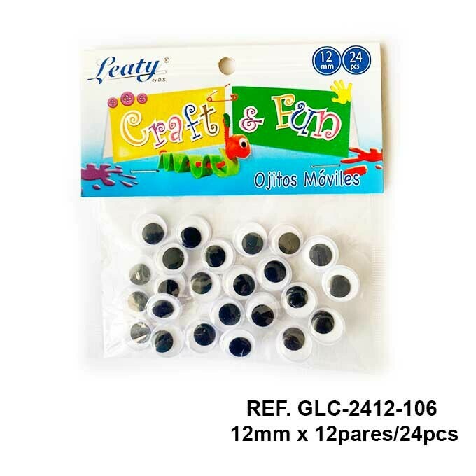 Ojos Móviles / Negro 12MM - 24pcs