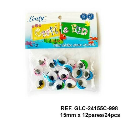 Ojos Móviles Pestaña / Colores Surtidos 15MM - 24pcs