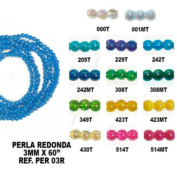 Perla Redonda 3MM x 60 Tornasol, COLOR: 000T - Transparente Tornasol