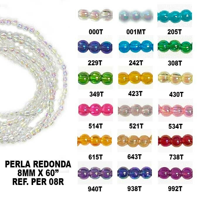 Perla Redonda 10MM x 60 Tornasol, COLOR: 000T - Transparente Tornasol