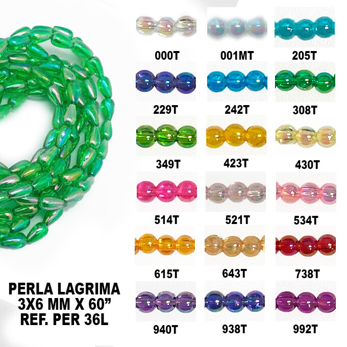 Perla Lagrima Tornasol 3x6MM - 60&quot;, COLOR: 000T-Transparente Tornasol