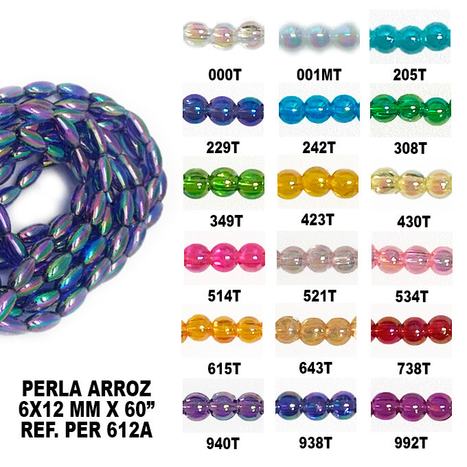 Perla Arroz Tornasol 6x12MM - 60&quot;, COLOR: 000T-Transparente Tornasol