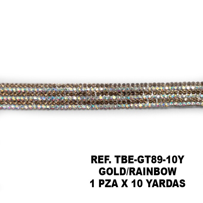Hot Transfer Gemstone trimming GT89, COLORES: GOLD/RAINBOW