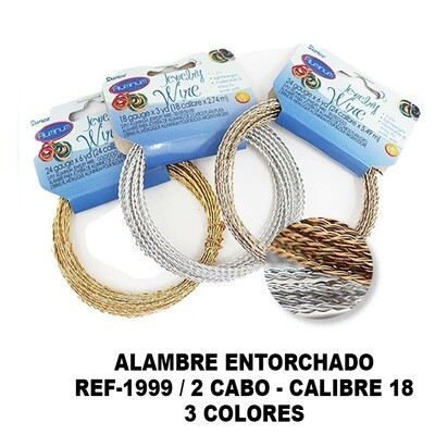 Alambre para joyería de aluminio (Entorchado - 2 cabos) Jewerly Wire - Calibre 18 - 3 Yds