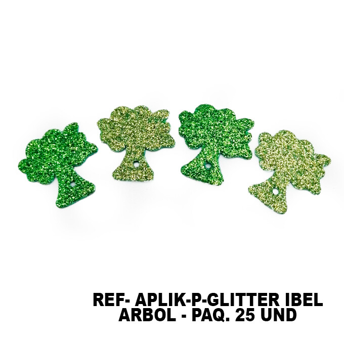 Apliques de Fomi Glitter - Paq. 25 unidades, DISEÑOS: ARBOL