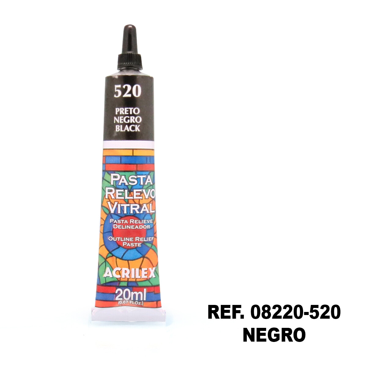 Pasta Relieve Vitral 20ml, COLORES: 520 Negro