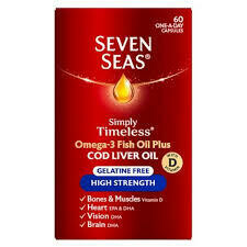 Sevens Seas Omega-3 Fish Oil Plus - Cod Liver Oil - High Strength- 60 caps