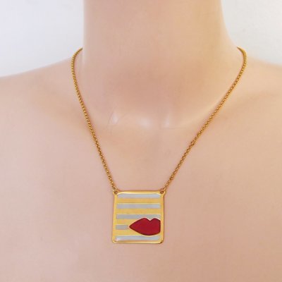 Petit collier Cruising Lips - Bleu et or