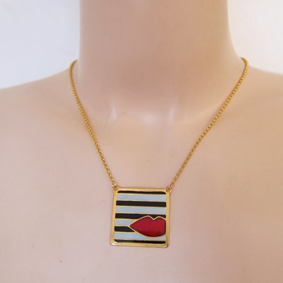Petit collier Cruising Lips - Bleu et noir
