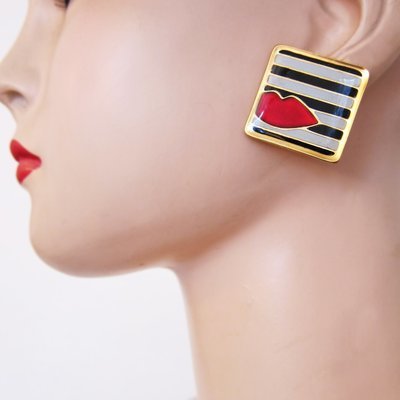 Boucles d&#39;oreilles Cruising Lips - Bleu et noir