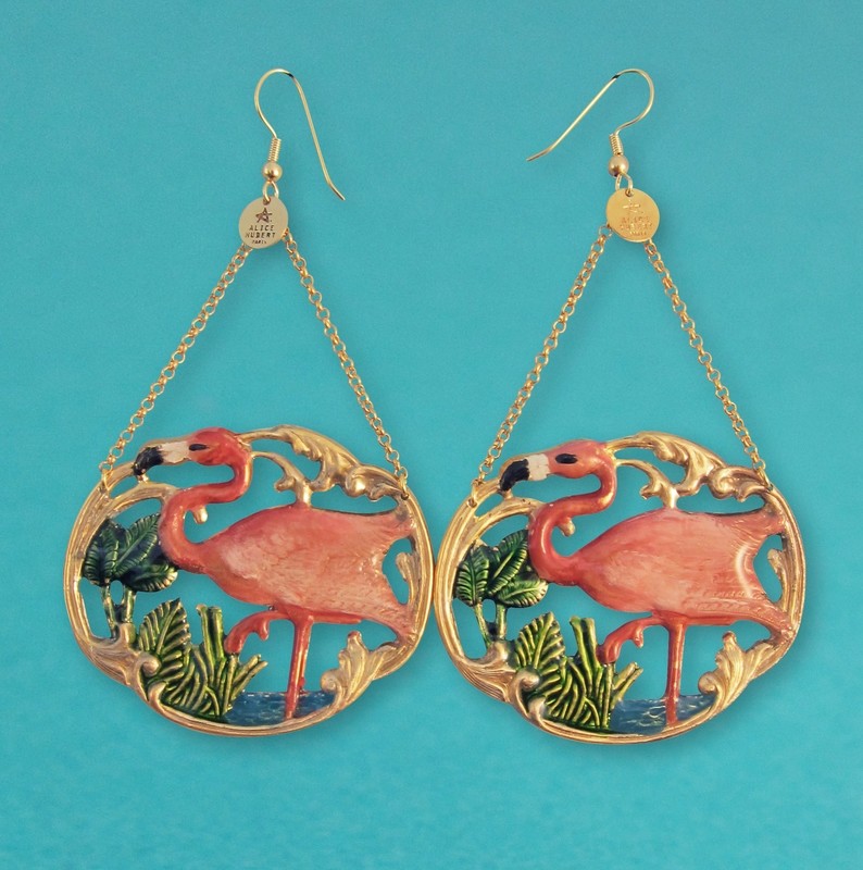 Boucles d&#39;oreille Tiki Flamingo - Grand modèle