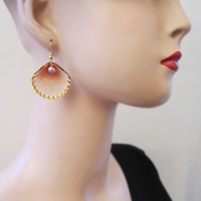 Boucles d'oreille Coquillage - 2 perles