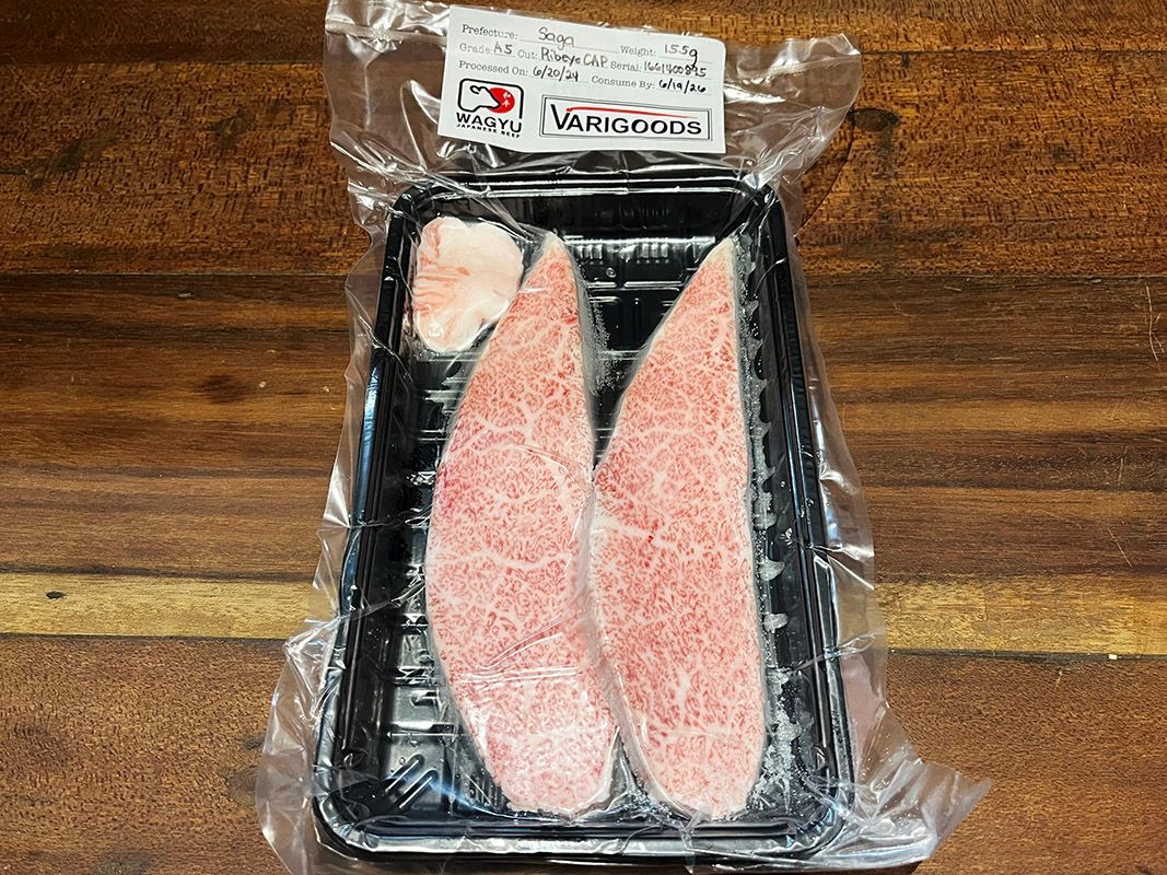 Saga A5 Ribeye Cap Mini Steak &amp; Yakiniku Cut, Weight: 155gms