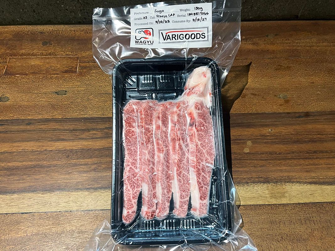 Saga A5 Ribeye Cap Mini Steak &amp; Yakiniku Cut, Weight: 130gms