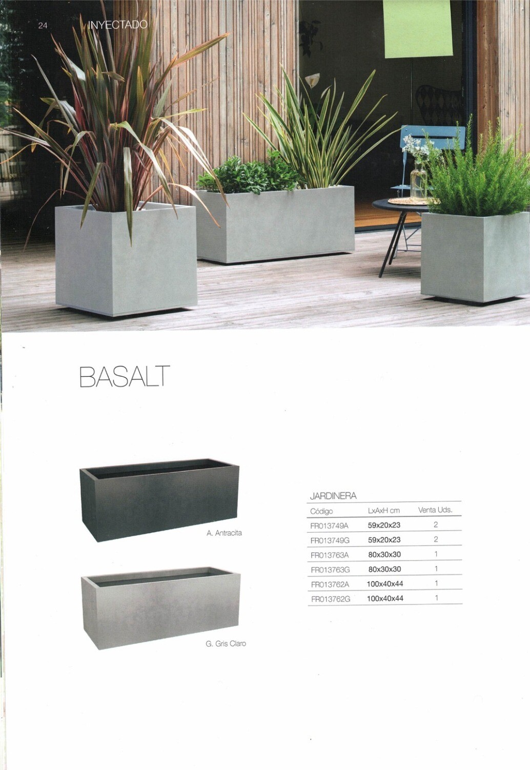 Maceta decorativa basalt de plastico inyectado, 2 colores, antracita y gris claro 100x40x44 cm ENVIO INCLUIDO BARCELONA CIUDAD