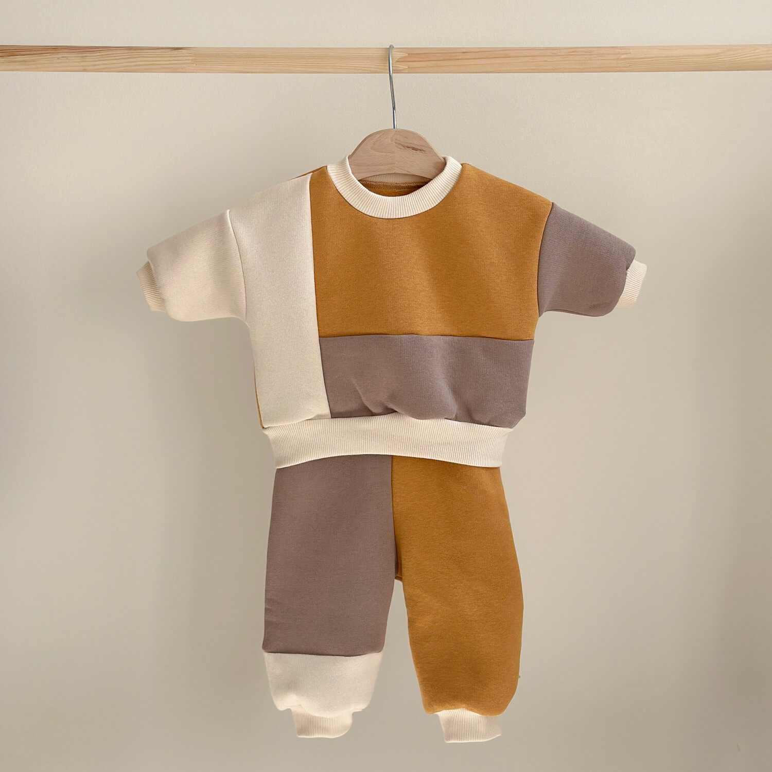 Набір "Мозаїка" (тринитка на флісі), Колір: Нюд-капучіно-жовтий мед, Розмір: 62