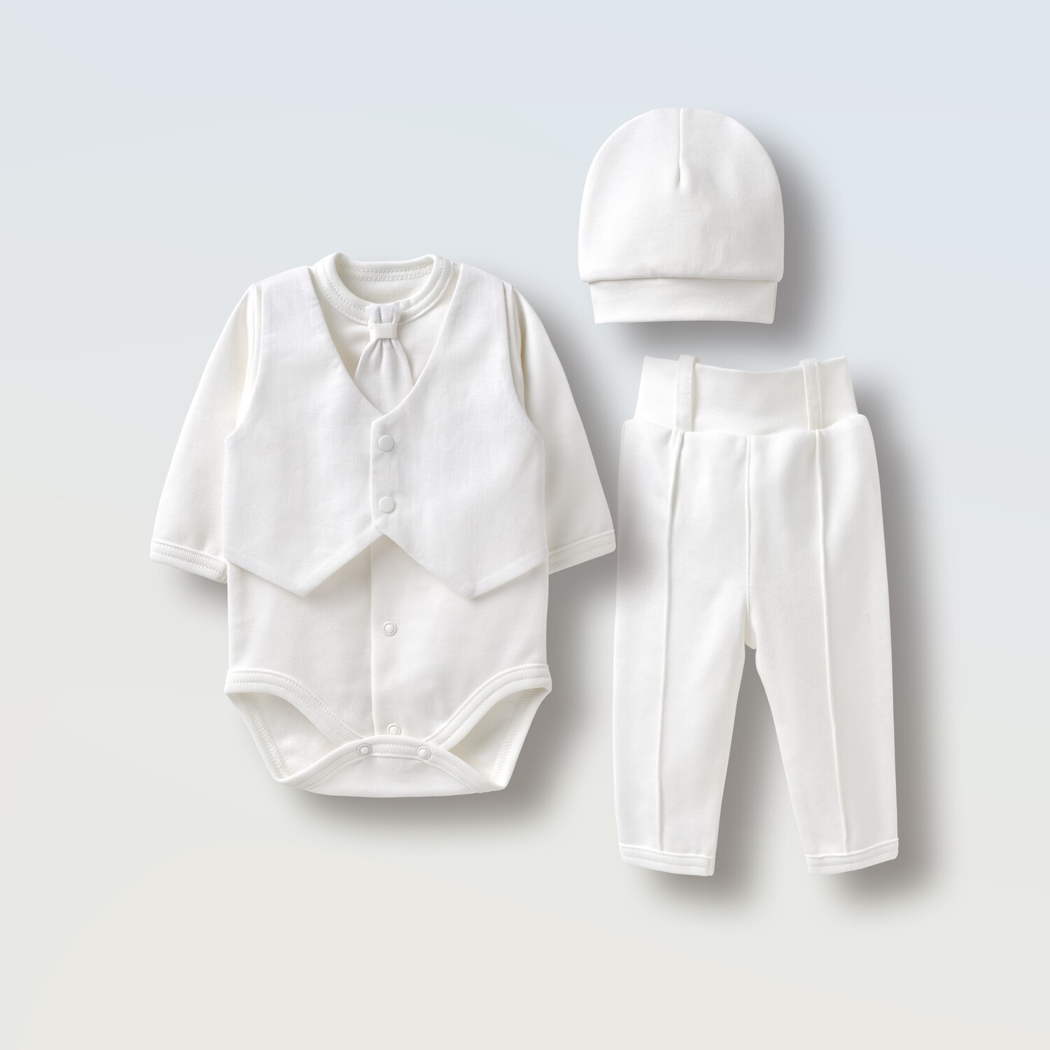 Костюм для новонародженого "Лео" (байка), Жилетка: Білий / льон, Розмір: 56