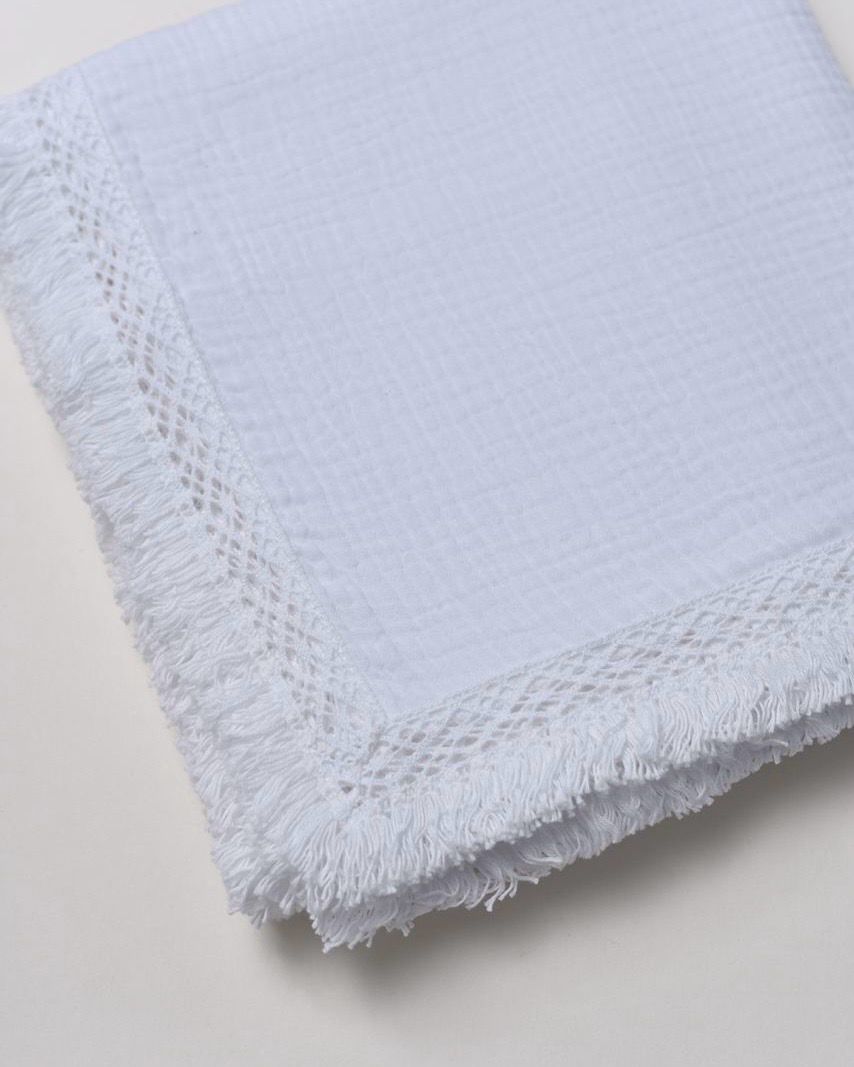 Крижма-плед з бахромою (муслін), Колір: Білий