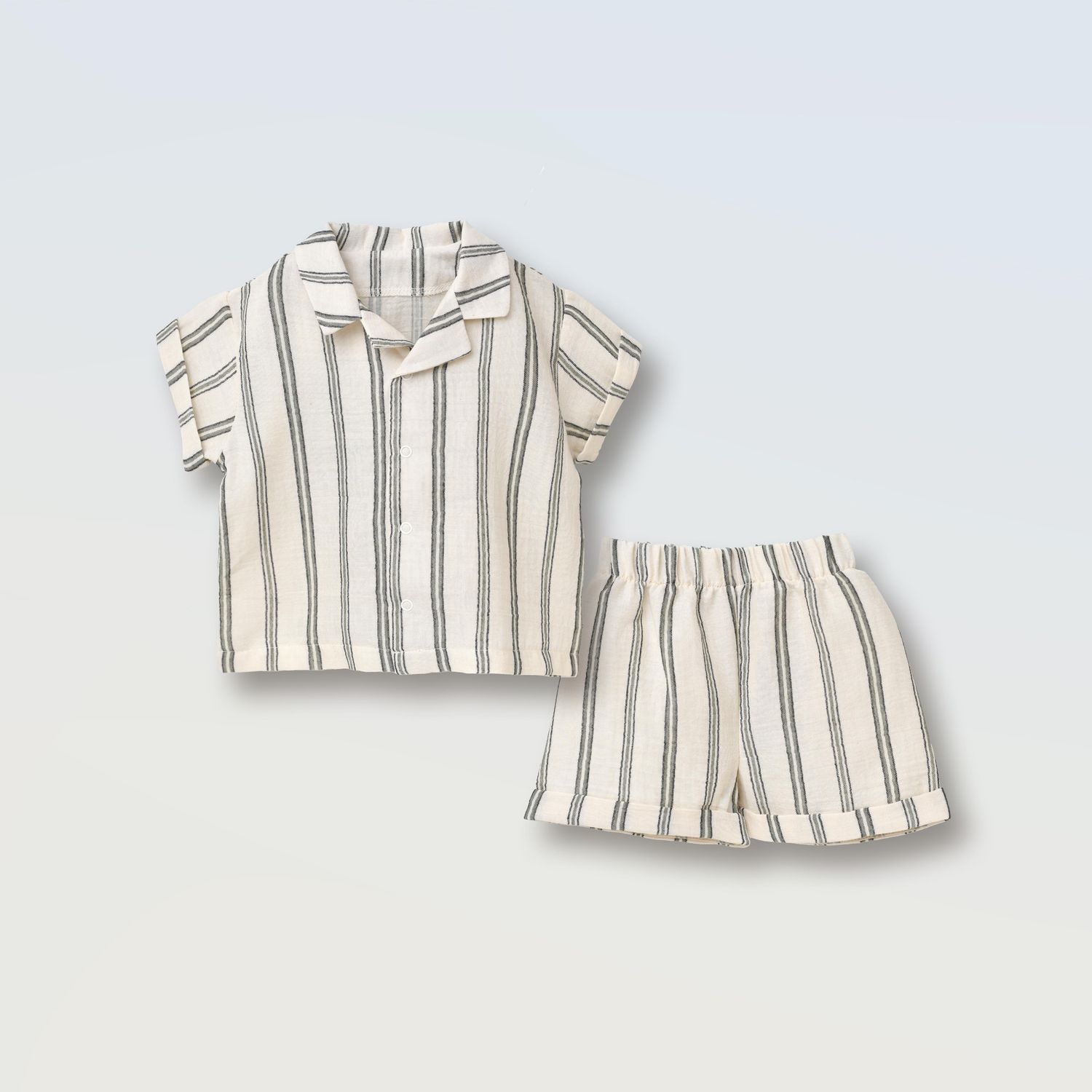 Костюм сорочка та шорти (муслін смужка), Колір: Оливка, Розмір: 104