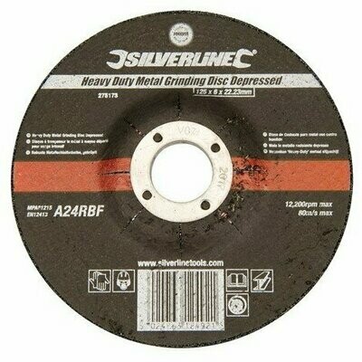Silverline Heavy Duty Metal Grinding Disc Depressed
125 x 6 x 22.23mm ( 275173/ 125 dia)