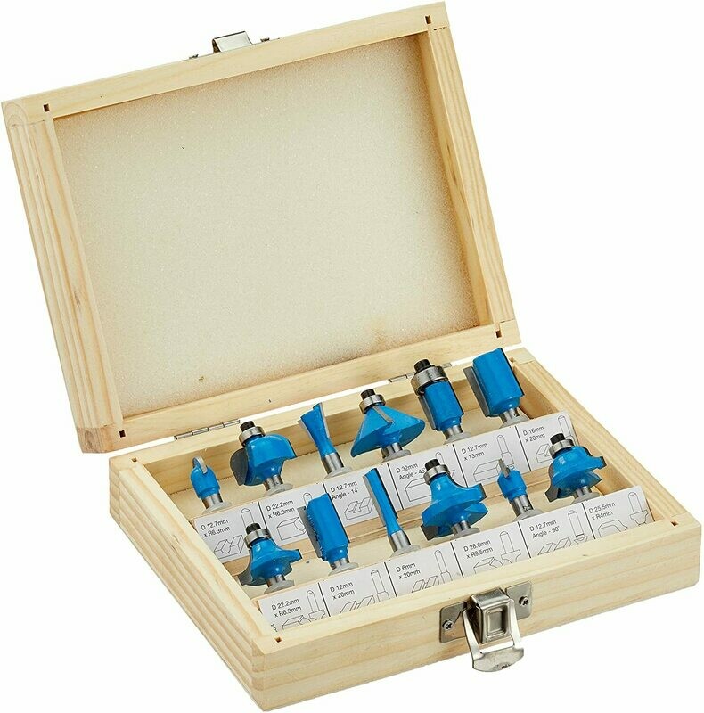 Silverline TCT Router Bit Set 12pce/ Options of 1/4" or 1/2"  Shanks