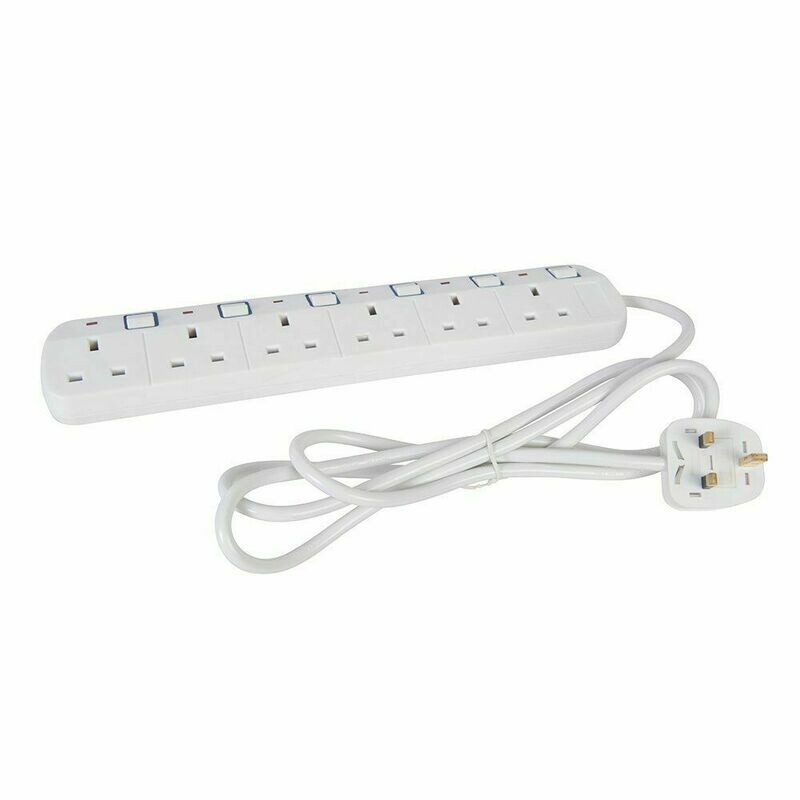 Powermaster Switched Extension Lead with Neon Indicator 230V - 6-Gang 2m