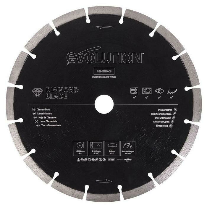 Evolution 230mm Segmented Edge, 22.2mm Bore, Concrete, Stone, Brick Cutting Diamond Blade
