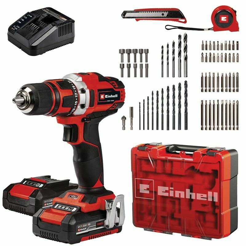 Einhell  TC-CD 18/40 + 69 Combi Drill Package cw 13 mm keyless chuck + Accessories Set