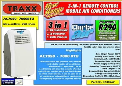 Clarke AC7050 Air Conditioner (Remote Control , Mobile, 3 in 1)