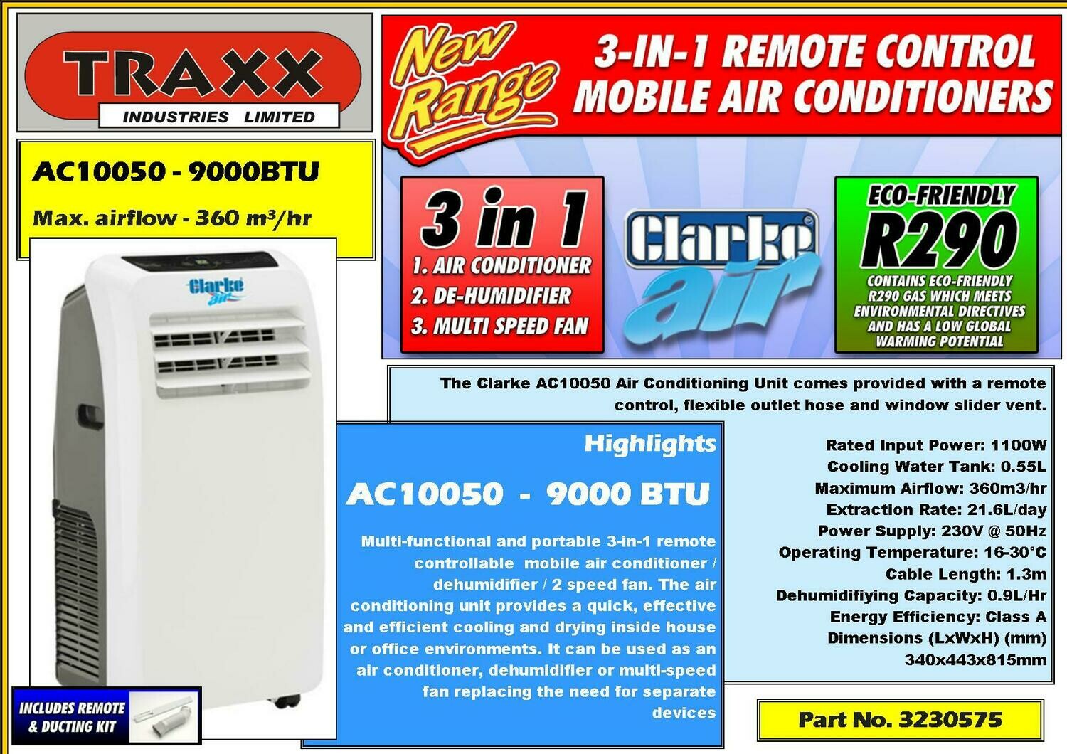 Clarke AC10050 Air Conditioner (Remote Control , Mobile, 3 in 1)