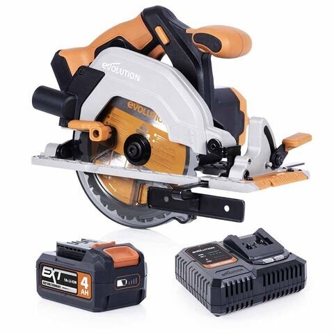 Evolution  R165CCS-Li Cordless 165mm Circular Saw 18V Li-Ion EXT & Multi-Material Blade - 4.0Ah Battery & Rapid Charger 066-0001A