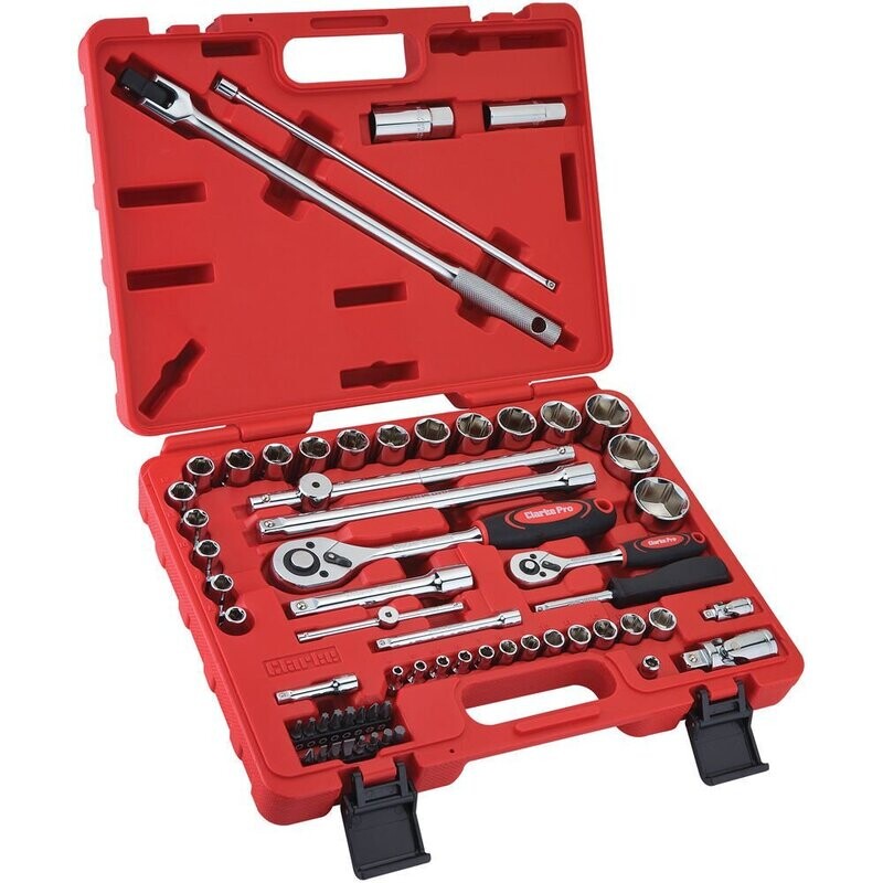 Clarke PRO389 - 62 Piece ½” & ¼” Drive Socket & Bit Set