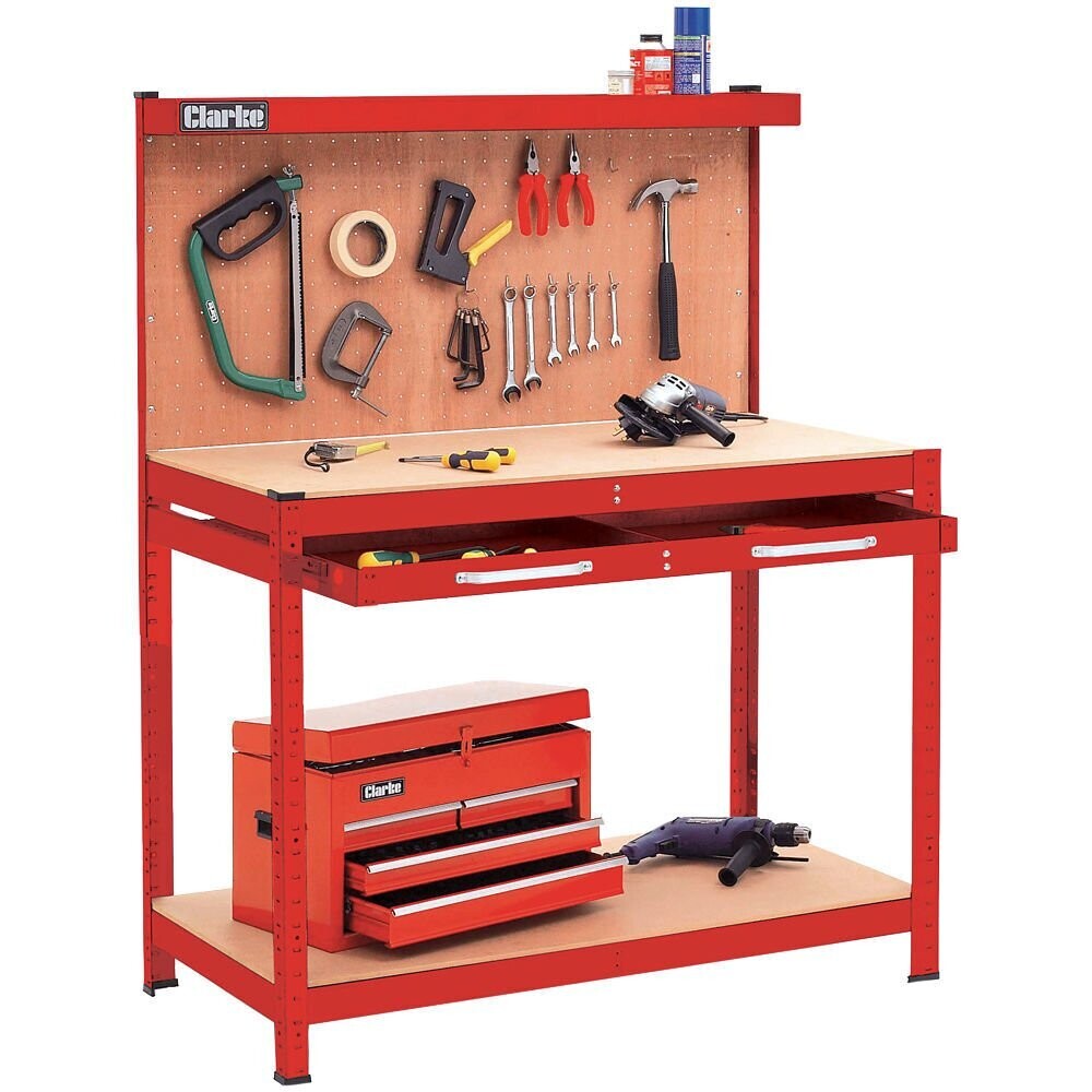 Clarke CWB-R1B Workbench with Pegboard Back Panel & Large Drawer(Red)
( Optionally available in Galvanised finish)