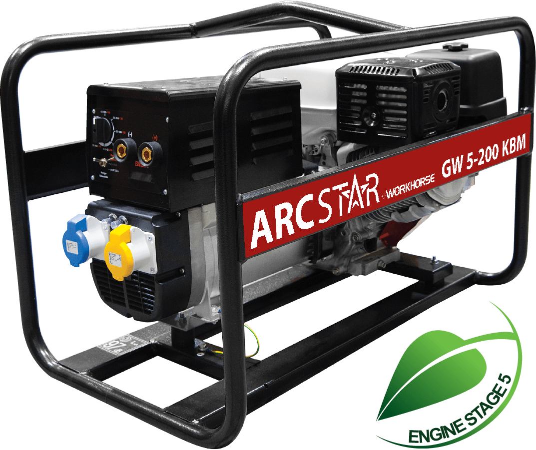 ArcStar GW5-200 KBM Petrol Welder Generator 200 Amp
( Supplied with 16 amp 230v & 110 v auxiliary power output)
