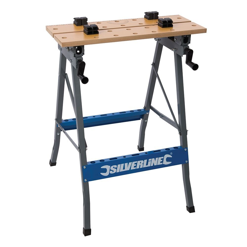 Silverline Heavy Duty 150kg Flip-Top Workbench Steel Frame Worktop Workmate Vice